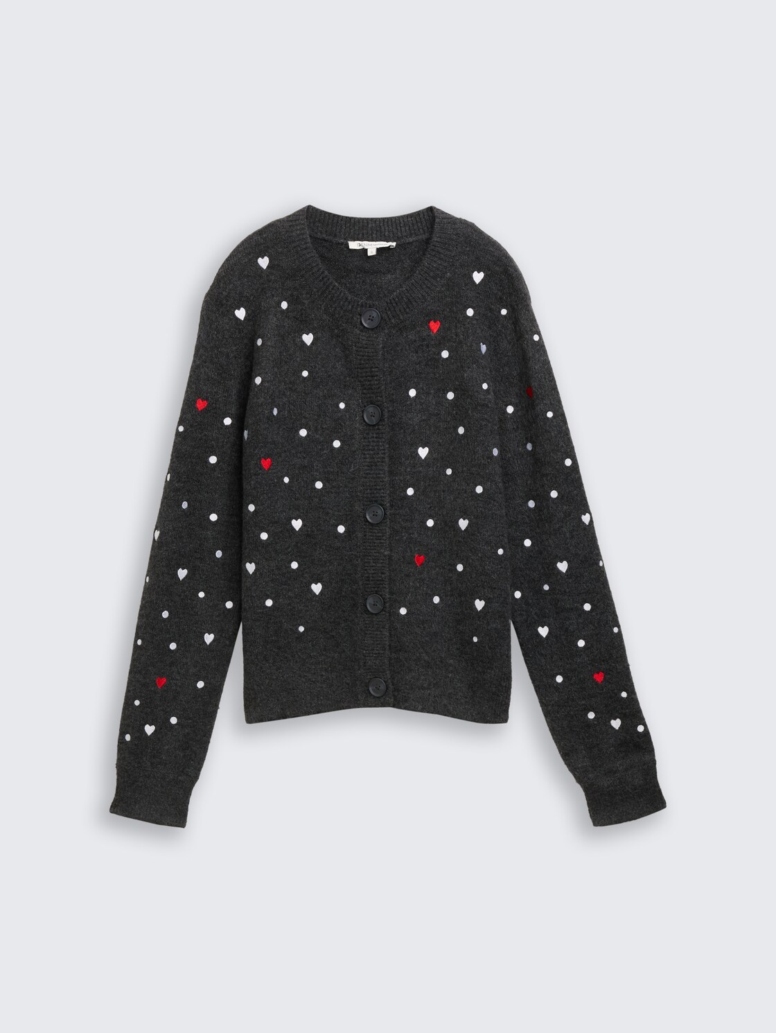 Relaxed Fit Cardigan mit Stickereien - grey white dots and hearts
