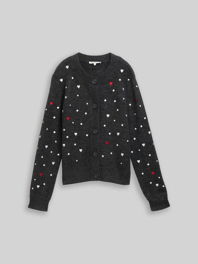 Relaxed Fit Cardigan mit Stickereien von Denim Female, grey white dots and hearts