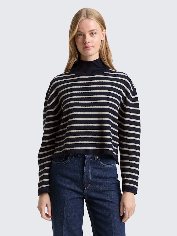 Relaxed fit gebreide trui met streepjesmotief door Denim Female, navy cloud grey stripe