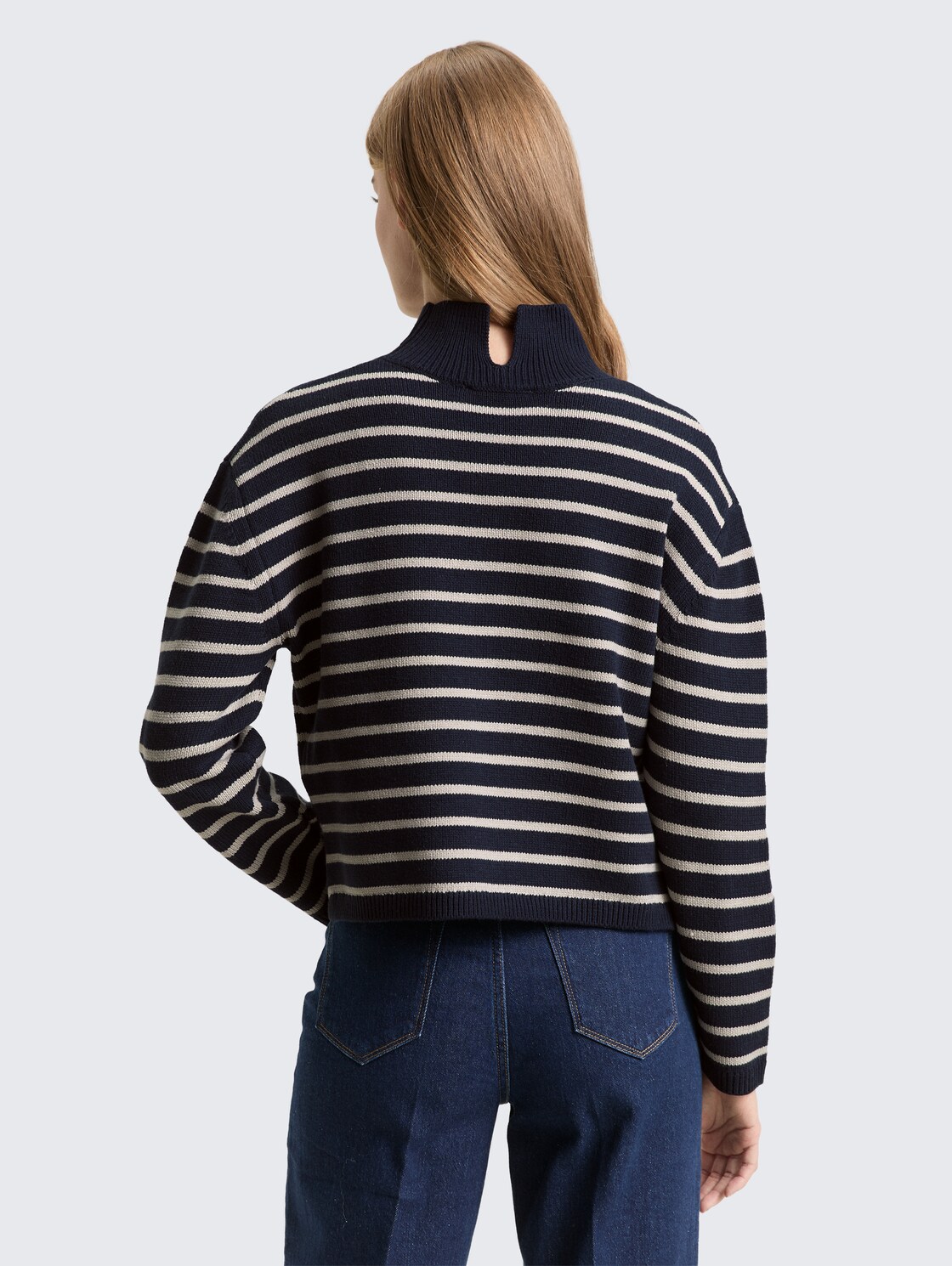 Relaxed Fit Strickpullover mit Streifenmuster - navy cloud grey stripe