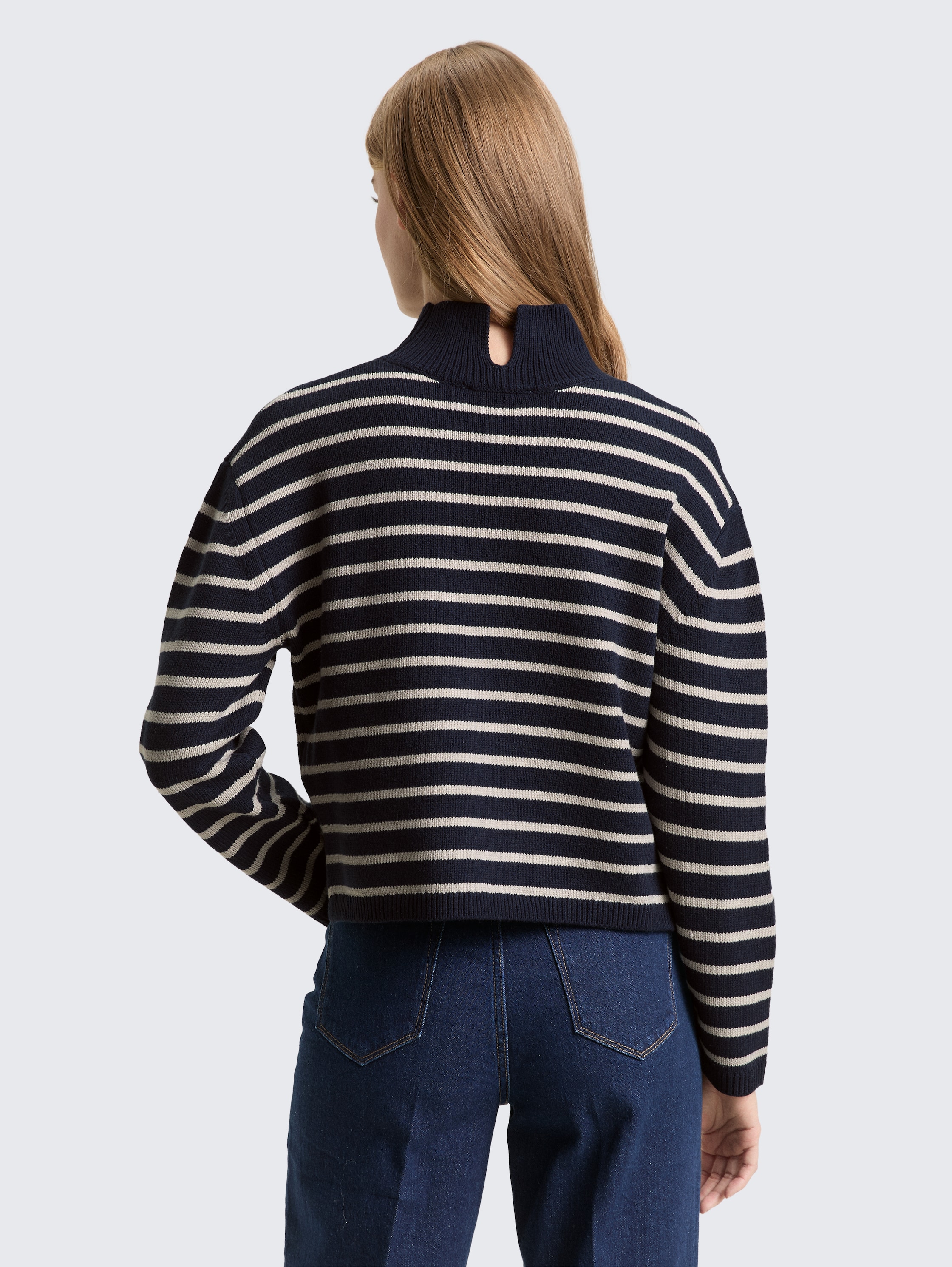 Relaxed Fit Strickpullover mit Streifenmuster - navy cloud grey stripe