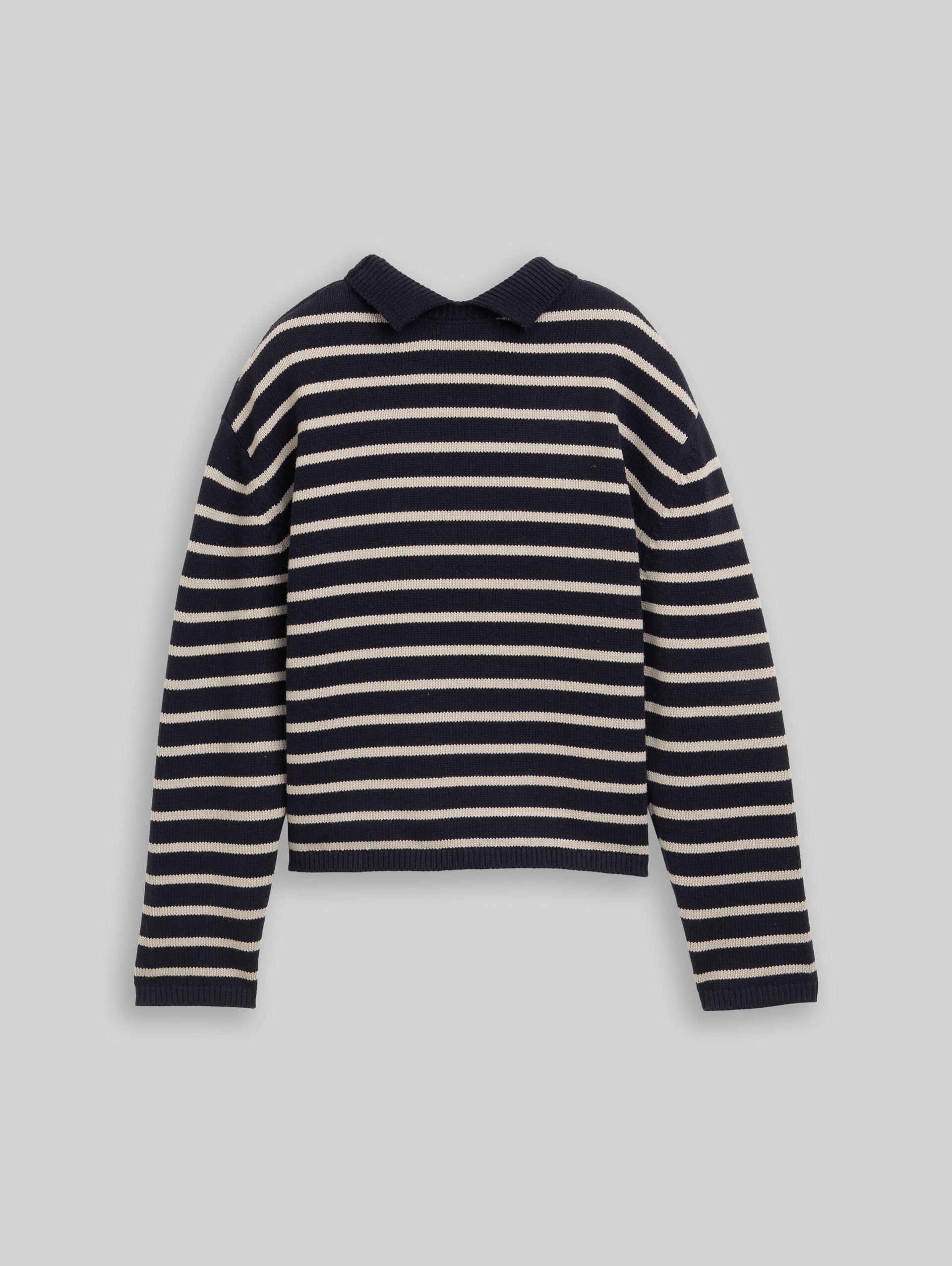 Relaxed fit knitted jumper with striped pattern - navy cloud grey stripe