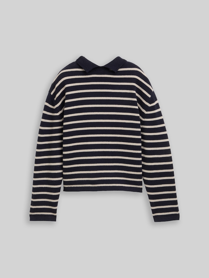 Pull en maille ample à rayures par Denim Female, navy cloud grey stripe