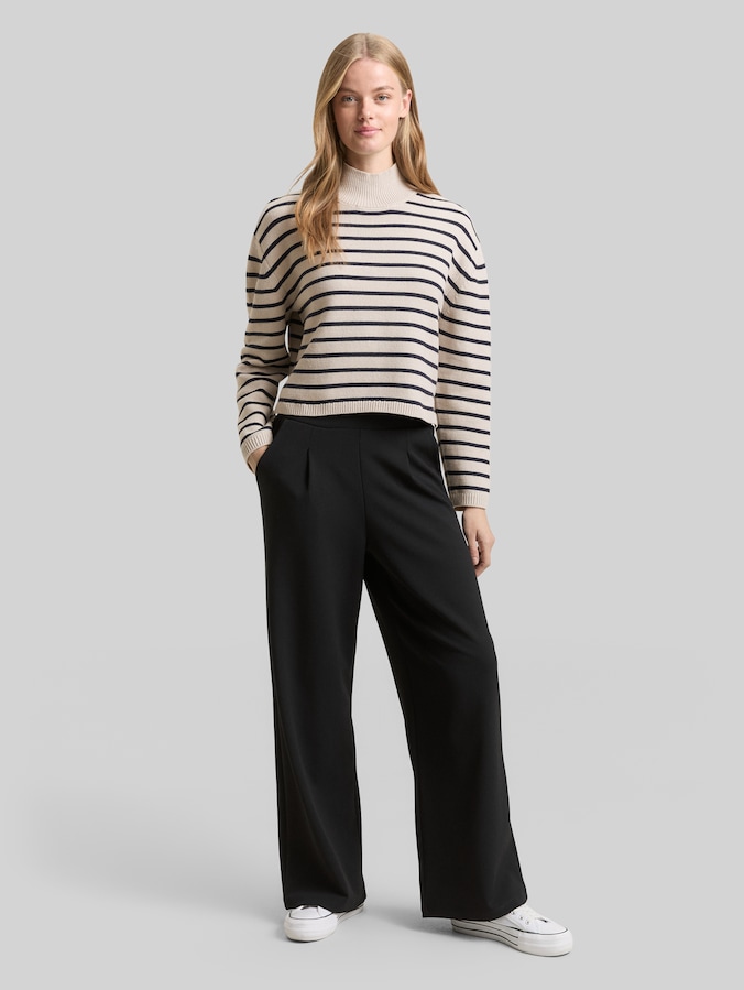 Relaxed Fit Strickpullover mit Streifenmuster von Denim Female, cloud grey navy stripe