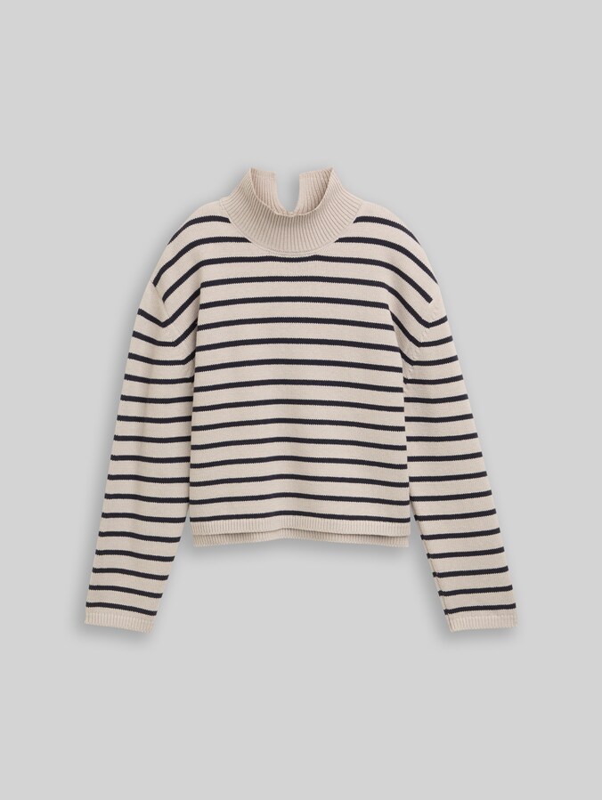 Relaxed Fit Strickpullover mit Streifenmuster von Denim Female, cloud grey navy stripe