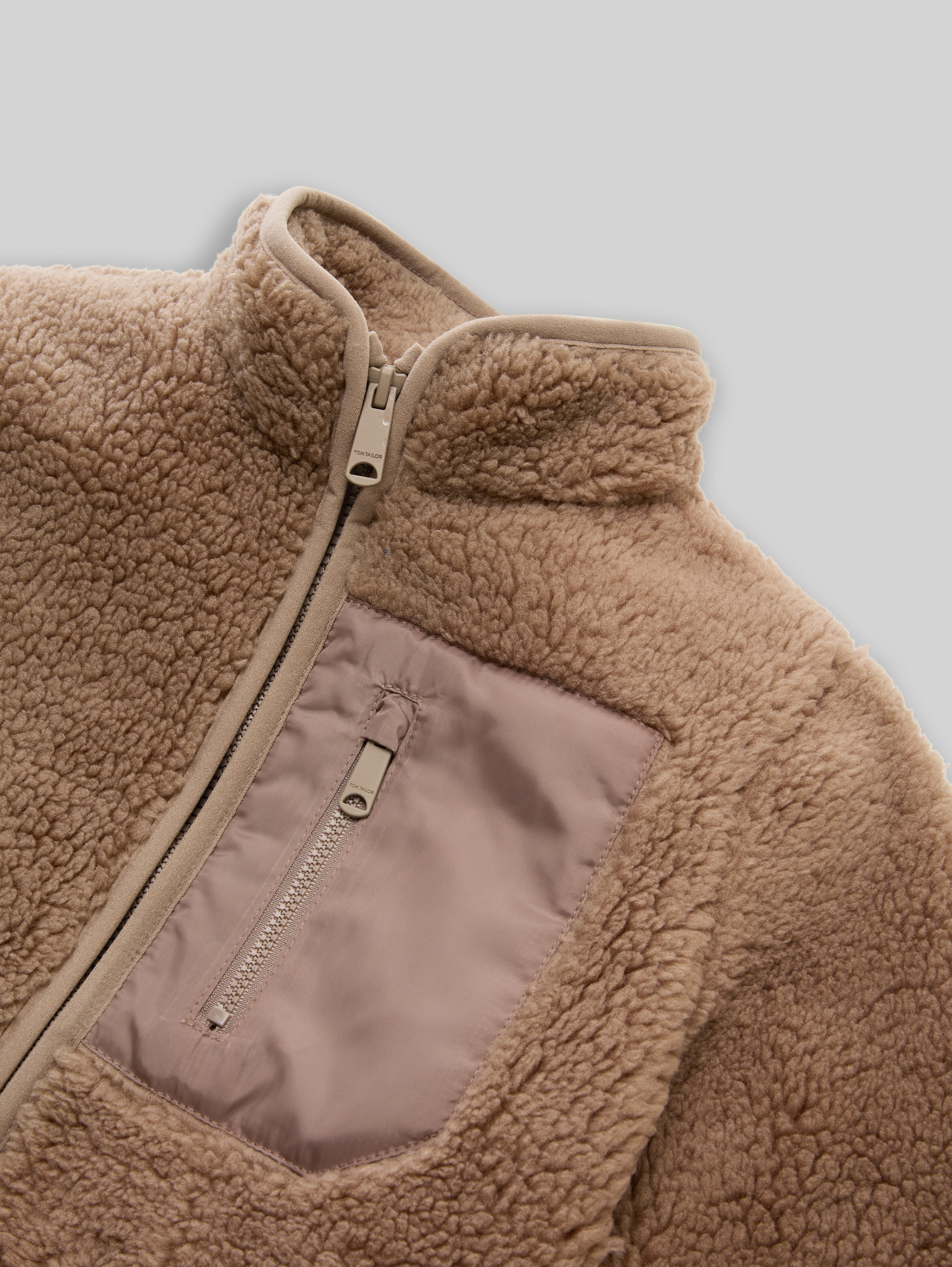Teddy sweatshirt jacket with fleece in brown by Tom Tailor