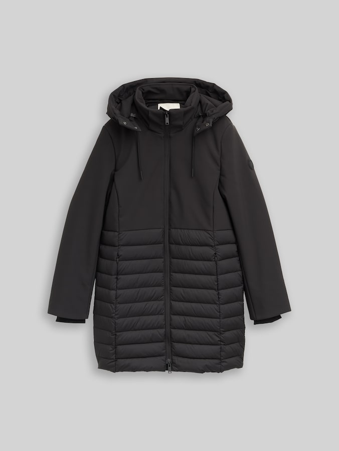 Softshell hybrid quilted coat with hood by Women, deep black