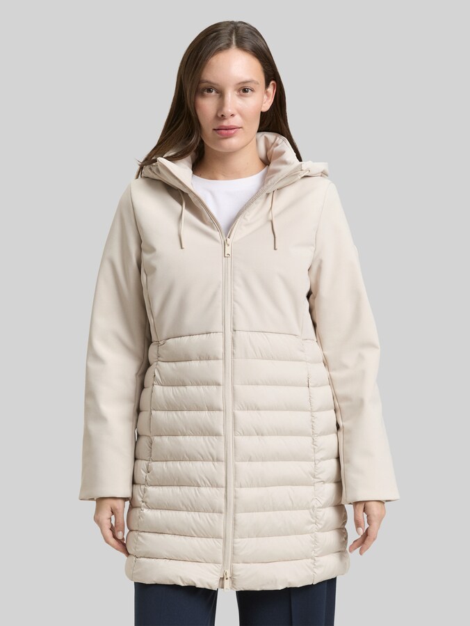 Softshell hybrid quilted coat with hood by Women, sand stone beige