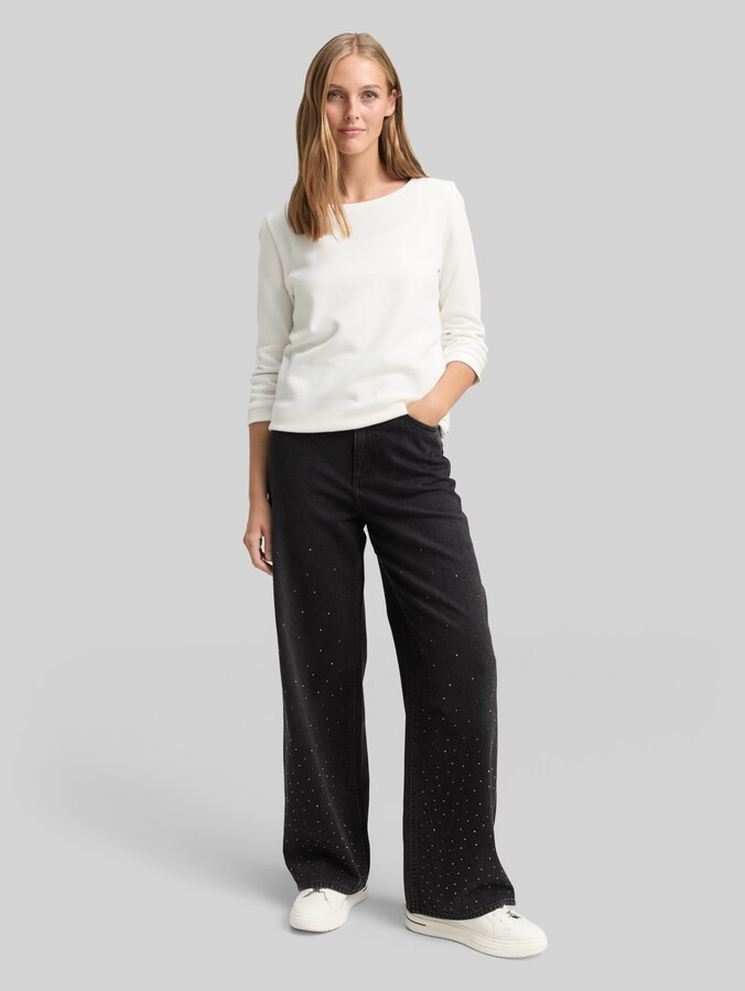 TTLINOU WIDE Jeans mit Strasssteinen von Denim Female, black stone wash denim