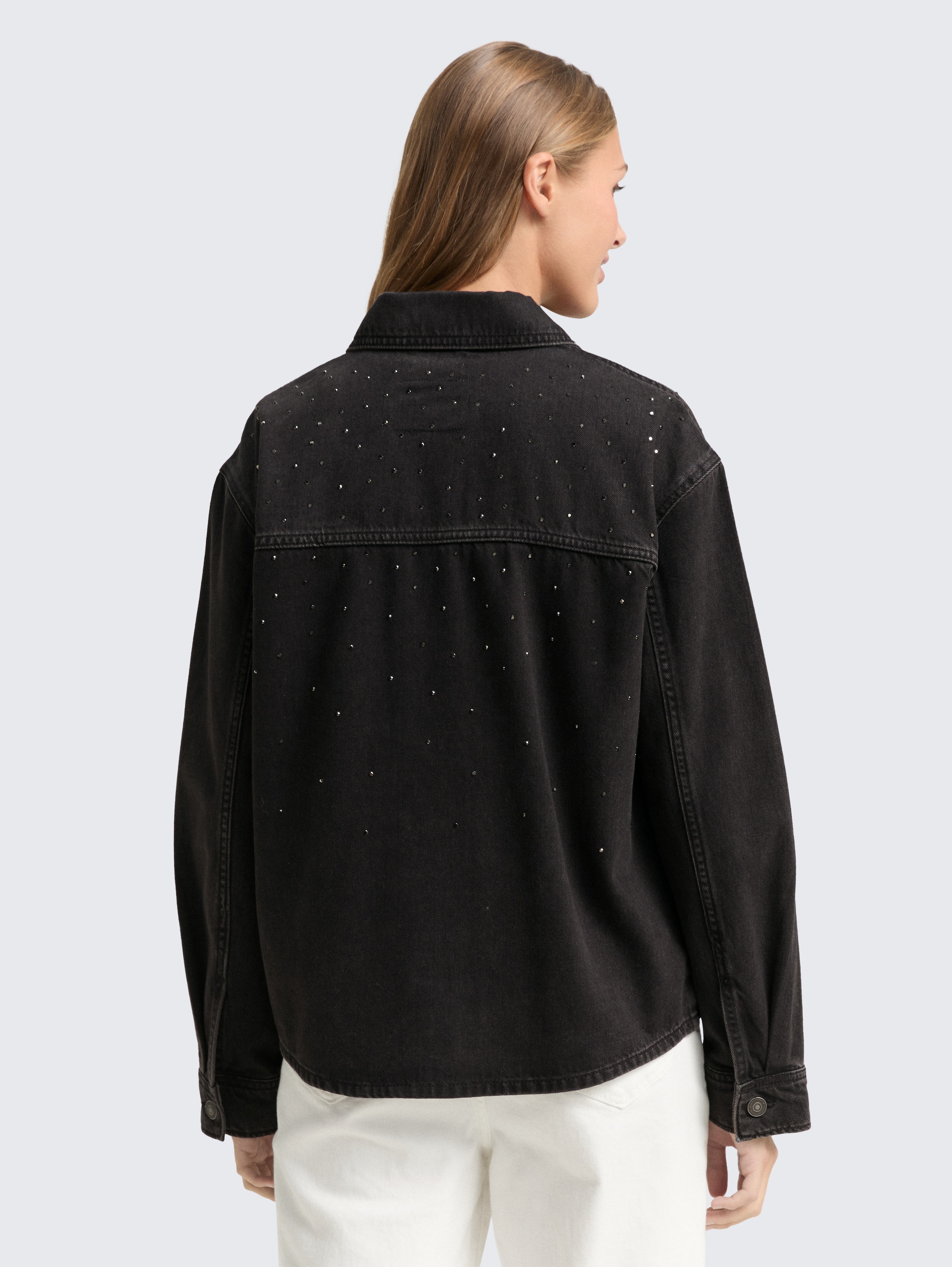 Jeans jacket with rhinestones - black_stone_wash_denim - 