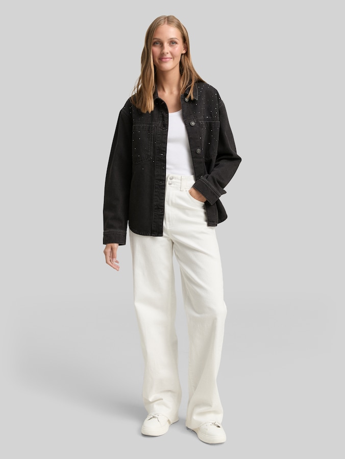 Spijkerjasje met strass door Denim Female, black stone wash denim