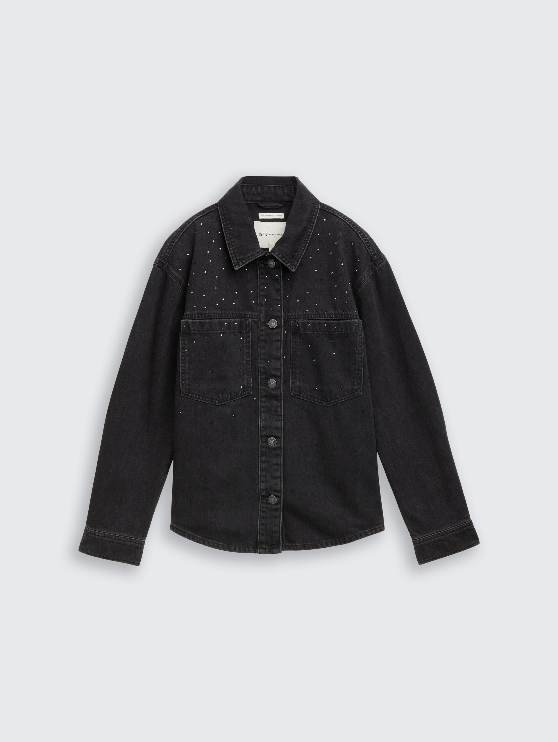 Jeansjacke mit Strass - black stone wash denim - Vorder-Produkt-Ansicht