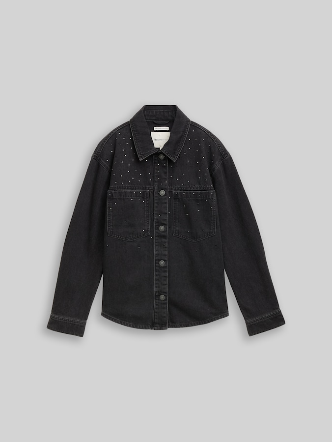 Jeansjacke mit Strass von Denim Female, black stone wash denim