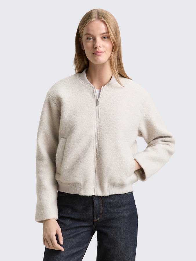Bouclé bomberjack door Denim Female, cloud grey