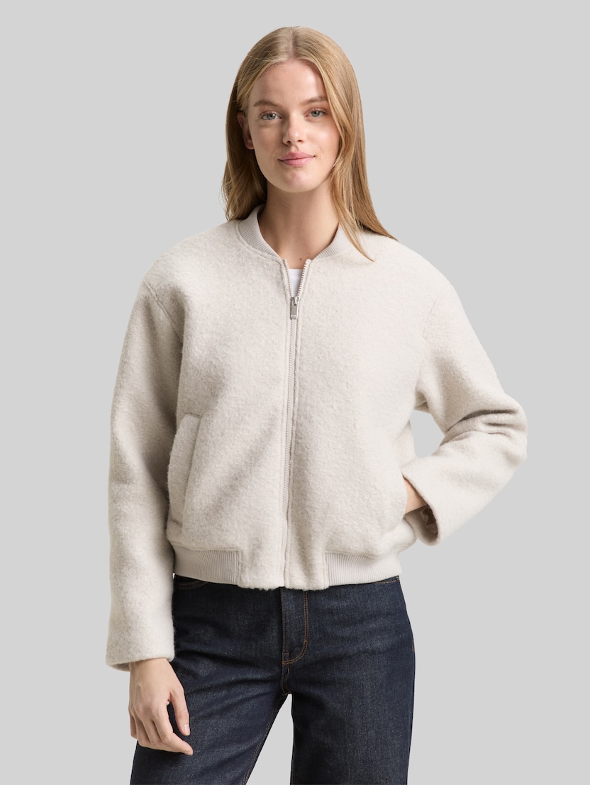 Bouclé bomber jacket by Denim Female, cloud grey
