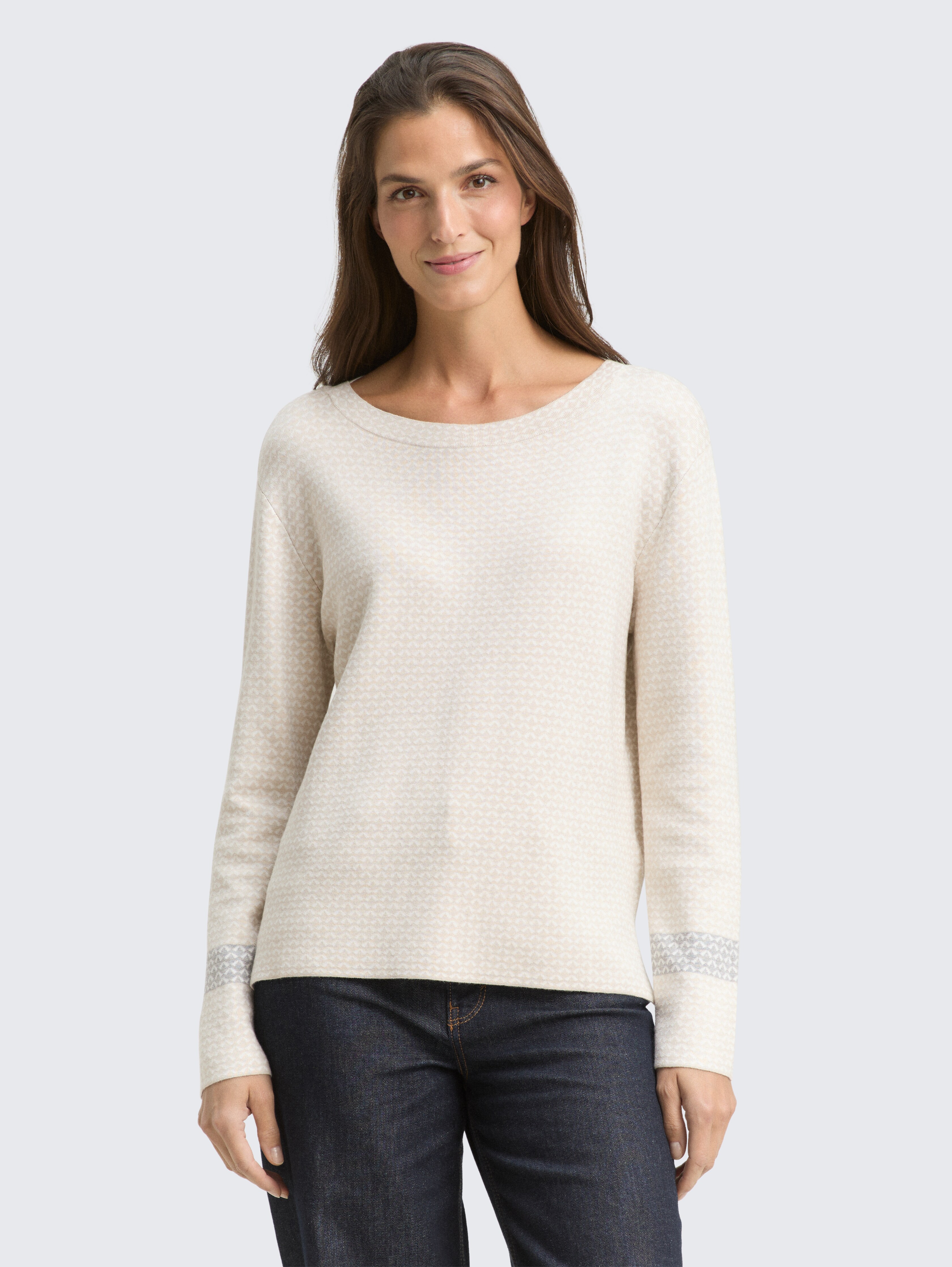 Loose Fit Jacquard Strickpullover von Women, mini argyle on beige melange