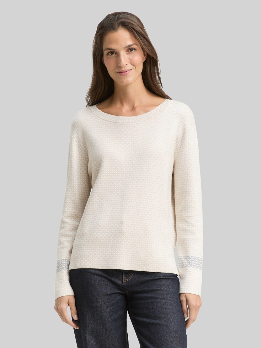 Losvallende jacquard gebreide trui door Women, mini argyle on beige melange