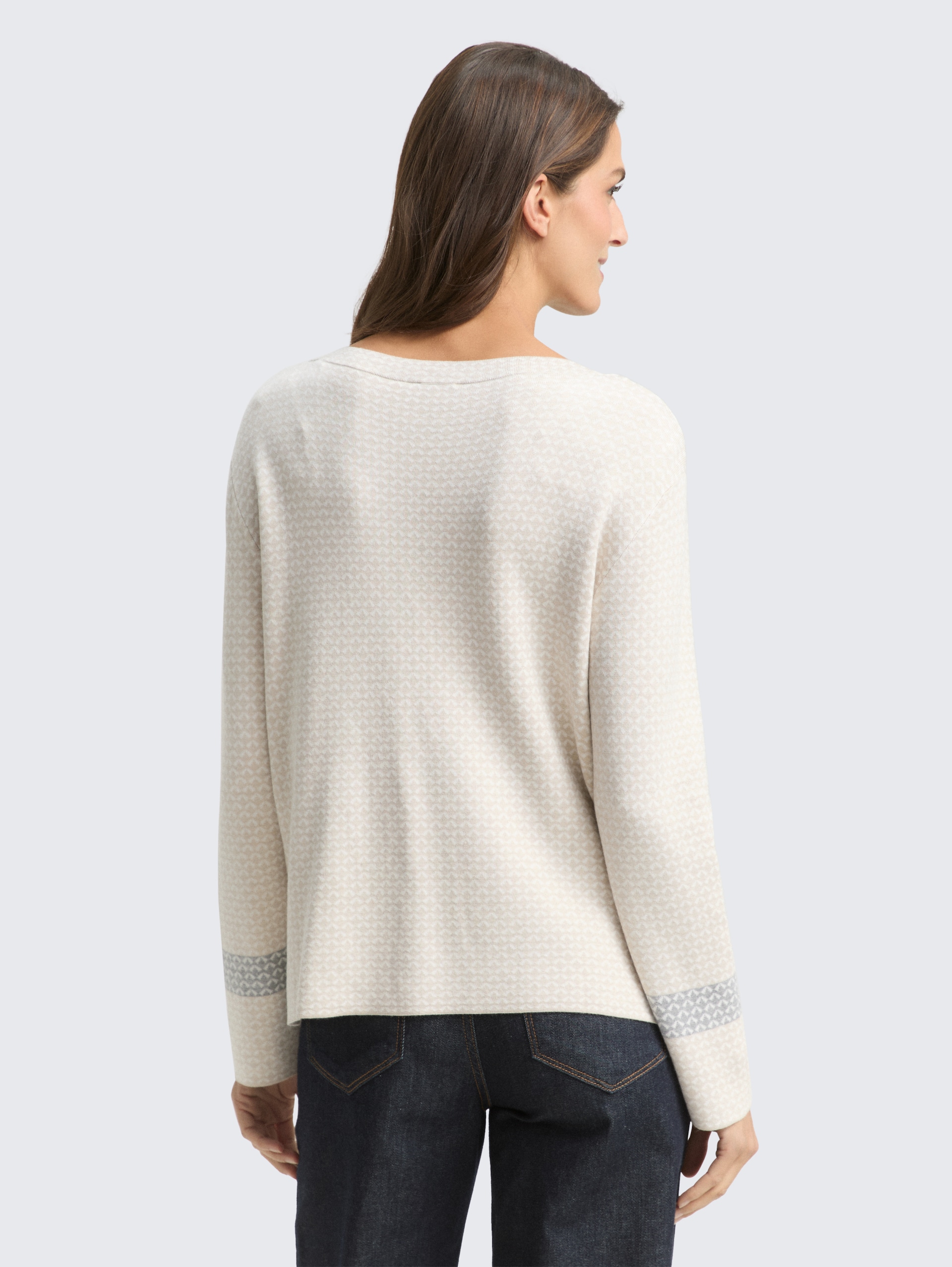 Loose Fit Jacquard Strickpullover - mini argyle on beige melange