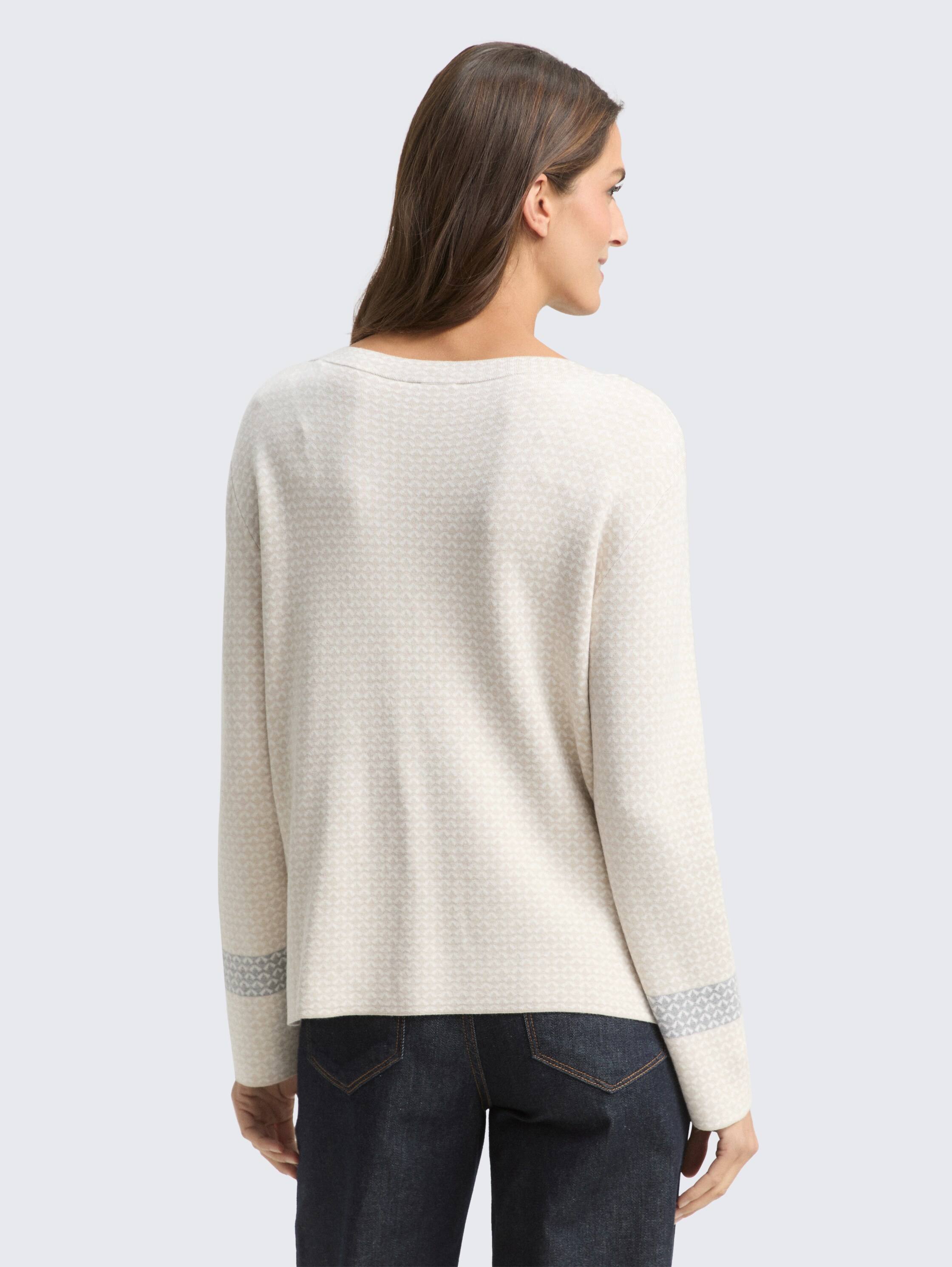 Loose Fit Jacquard Strickpullover - mini_argyle_on_beige_melange - 