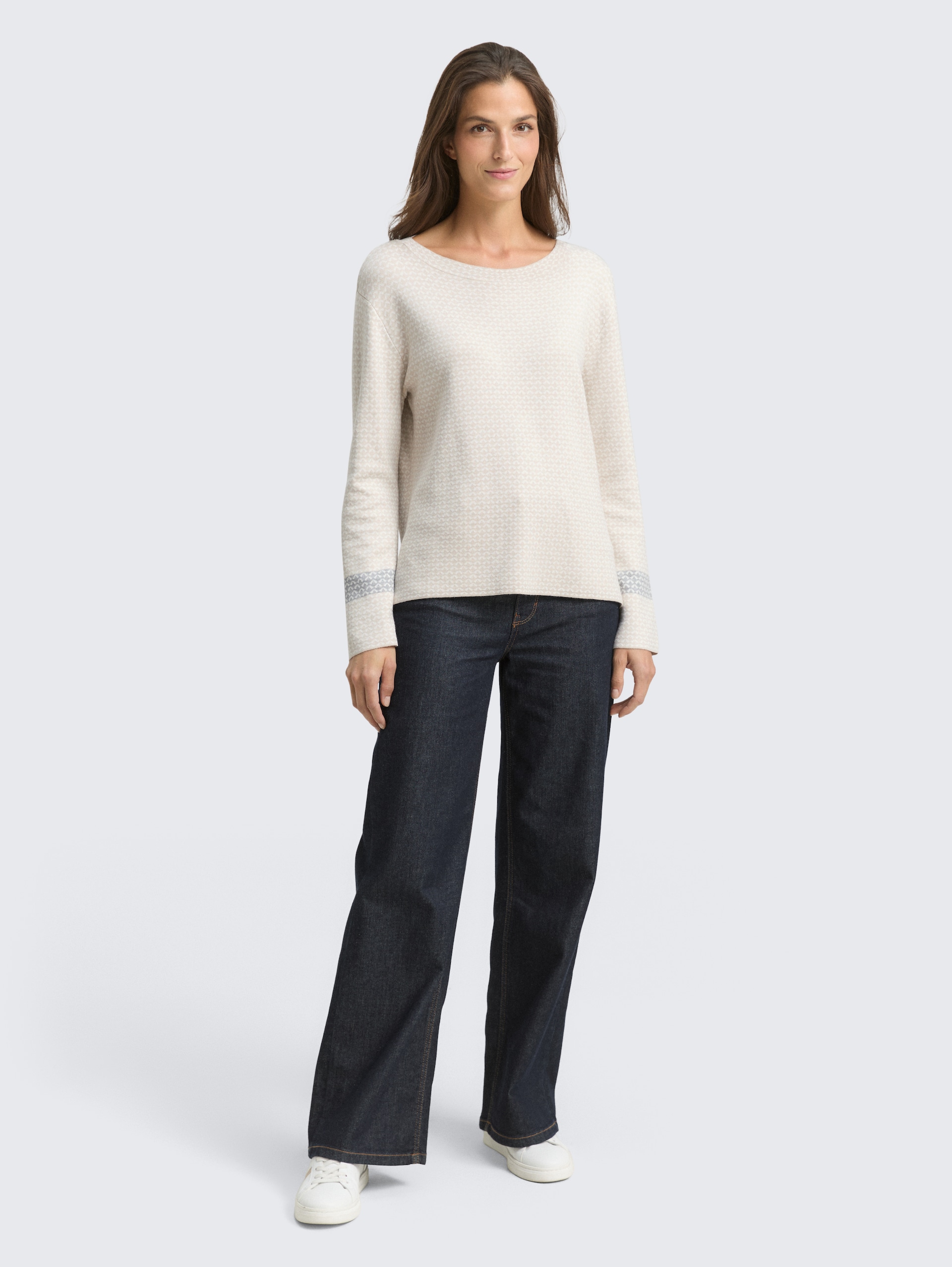 Loose Fit Jacquard Strickpullover - mini argyle on beige melange - Model-Vorderansicht