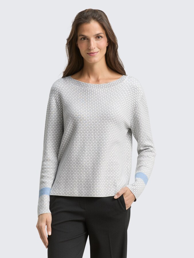Losvallende jacquard gebreide trui door Women, mini argyle on grey melange