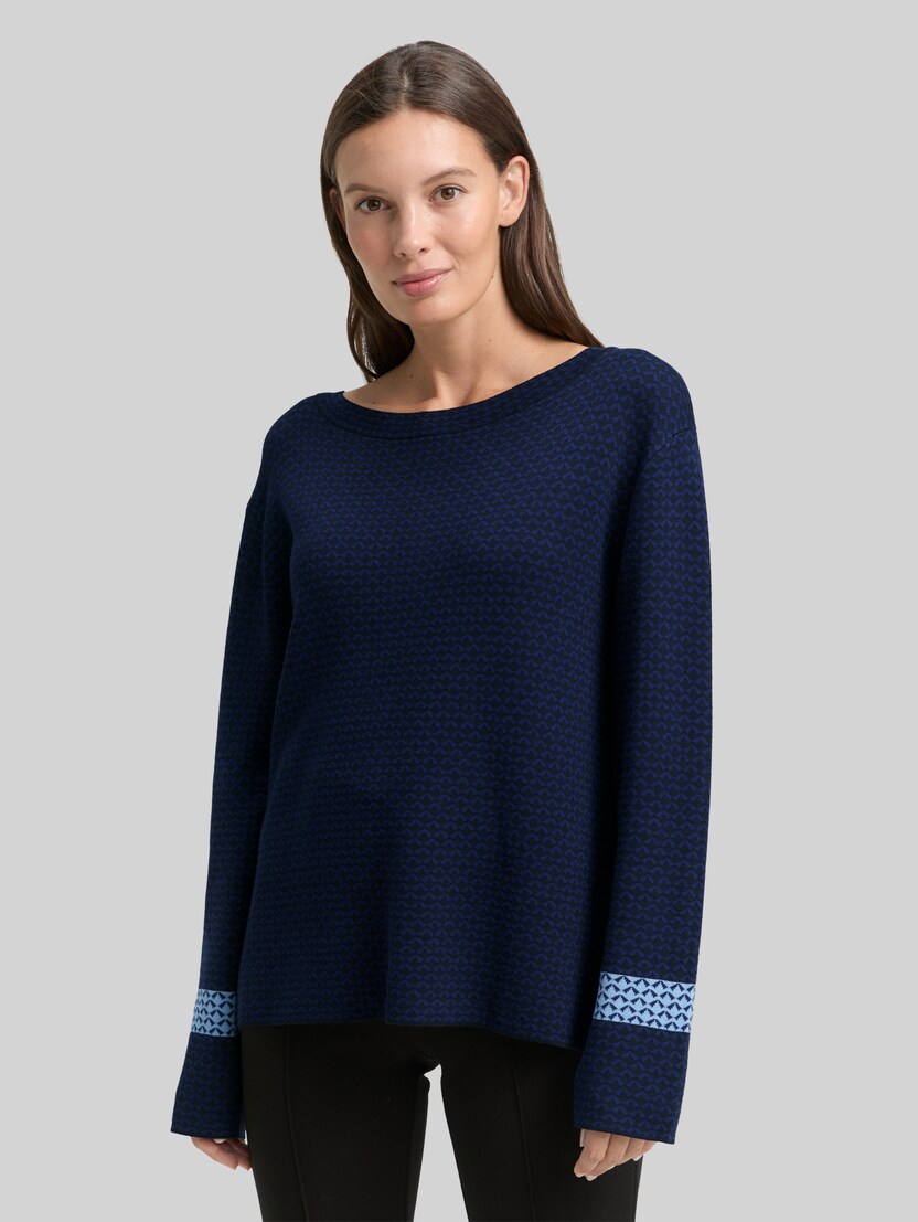 Losvallende jacquard gebreide trui door Women, blue mini argyle