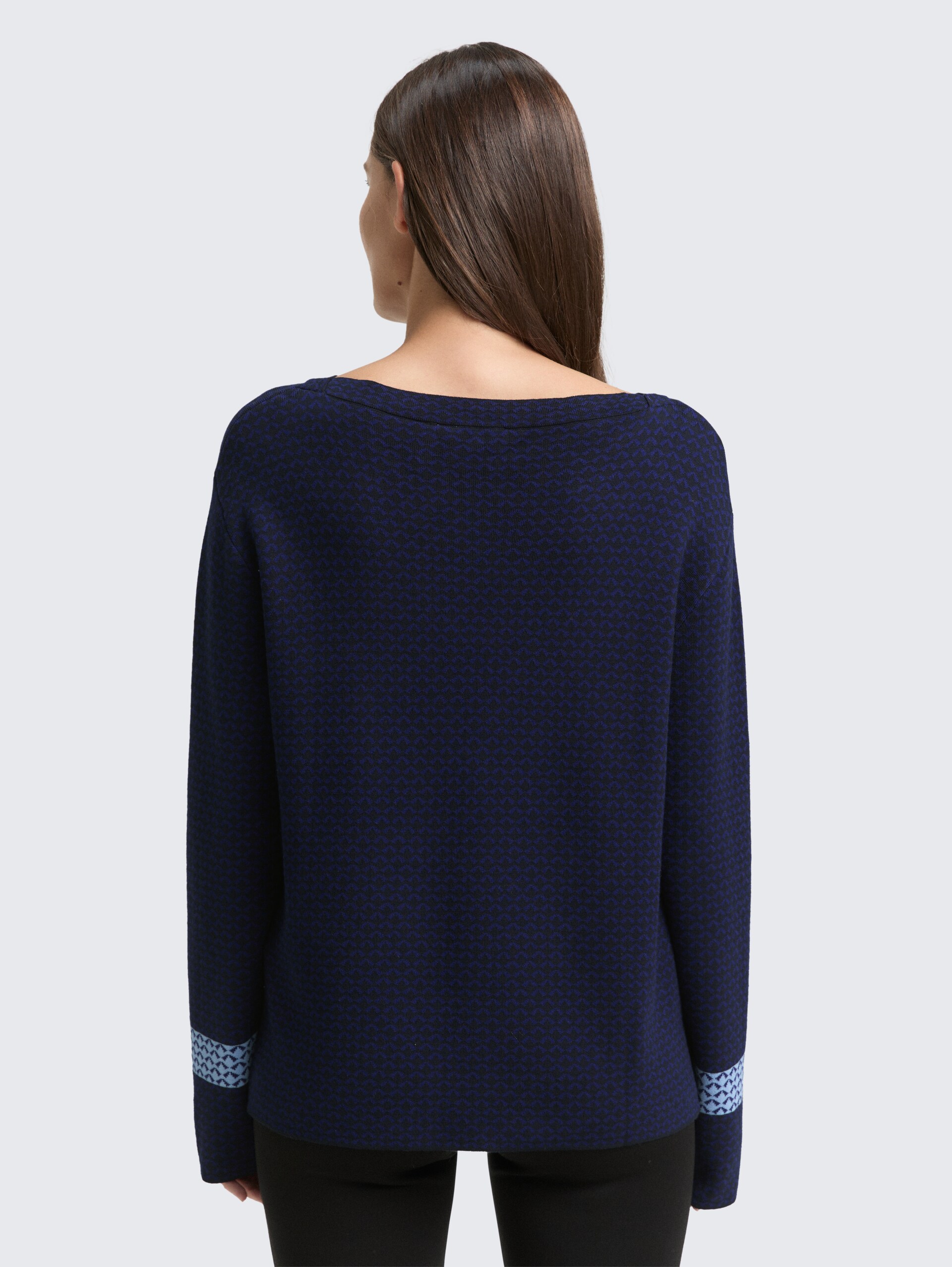 Loose Fit Jacquard Strickpullover - blue mini argyle