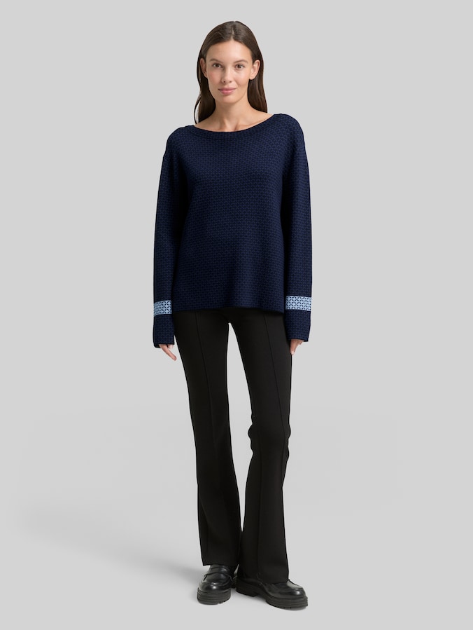 Loose Fit Jacquard Strickpullover von Women, blue mini argyle