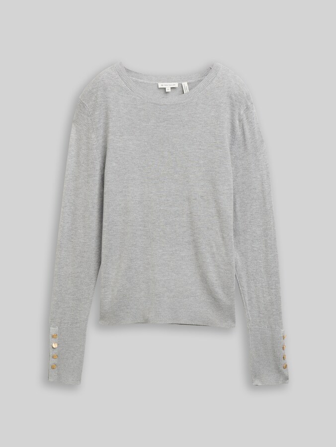 Strickpullover mit Knopf-Details von Women, medium silver grey melange