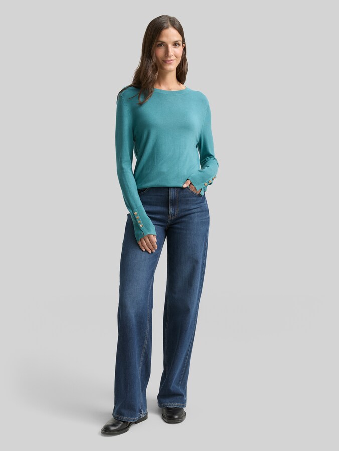 Gebreide trui met knoopdetails door Women, tropical teal
