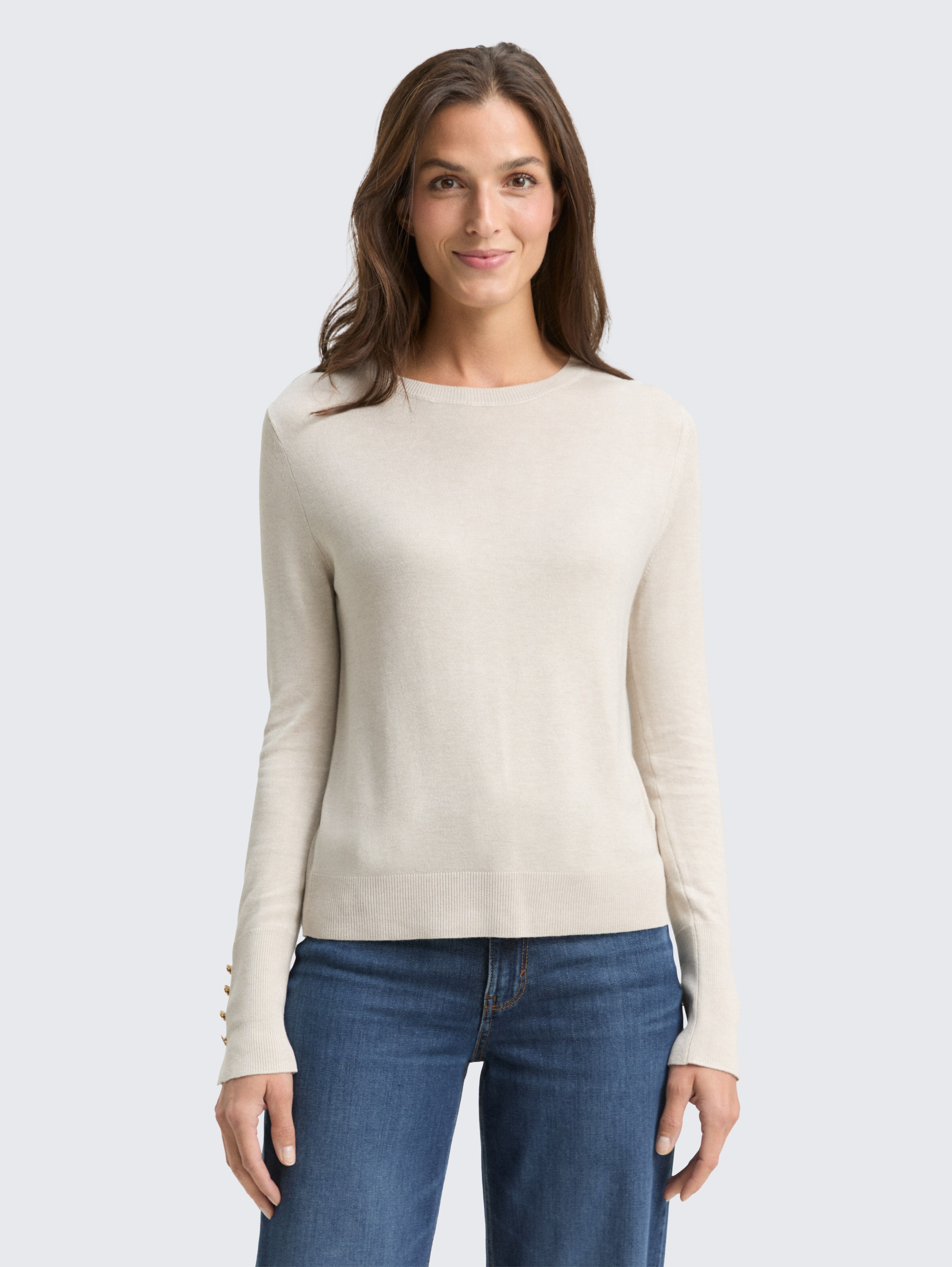 Strickpullover mit Knopf-Details von Women, sand stone beige melange