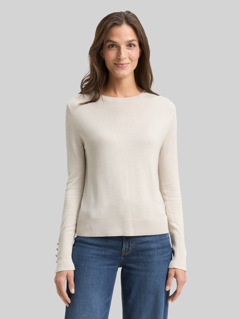 Gebreide trui met knoopdetails door Women, sand stone beige melange