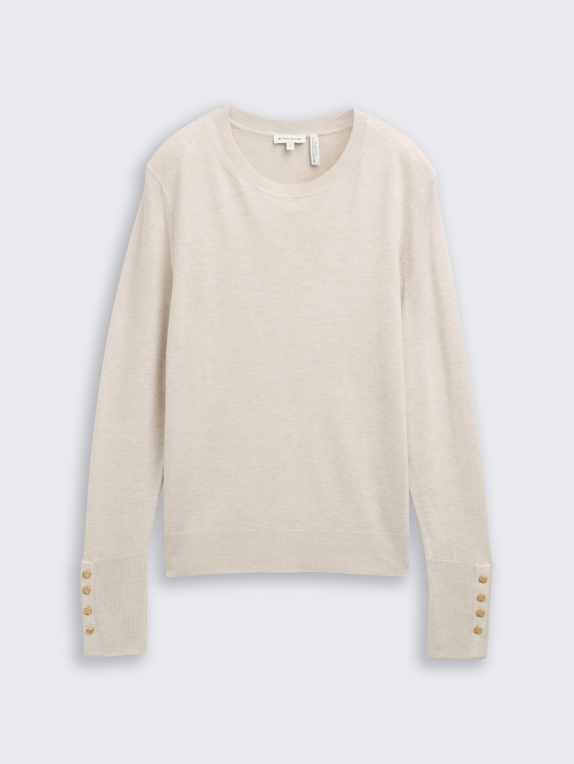 Strickpullover mit Knopf-Details - sand stone beige melange