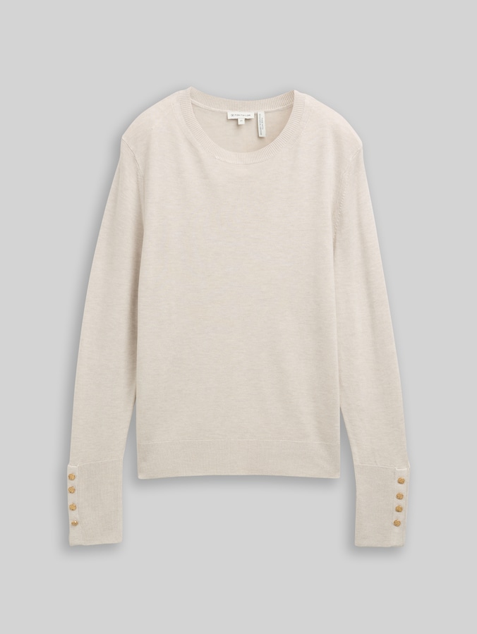 Knitted jumper with button details by Women, sand stone beige melange