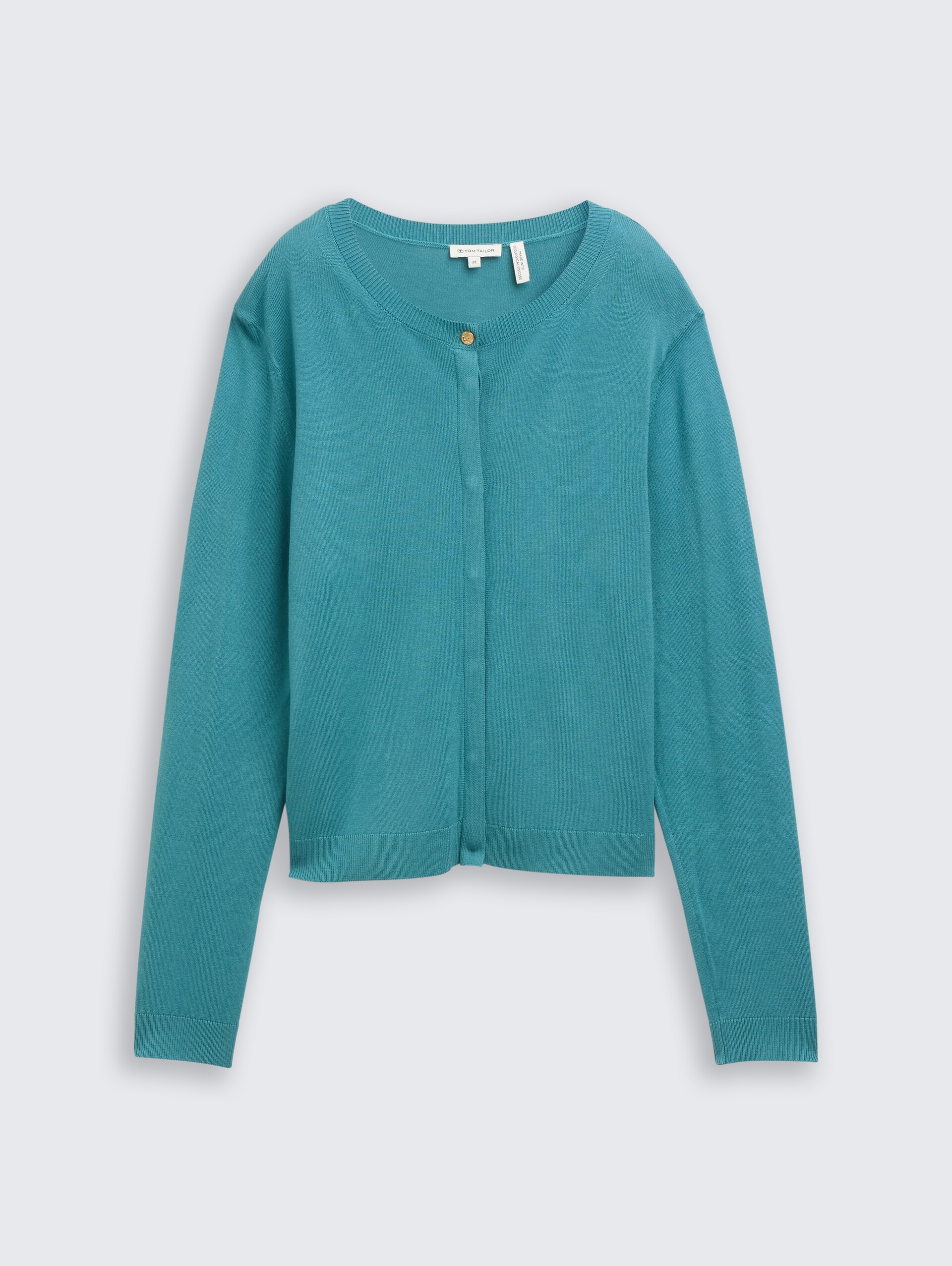 Cardigan with concealed button placket - tropical teal