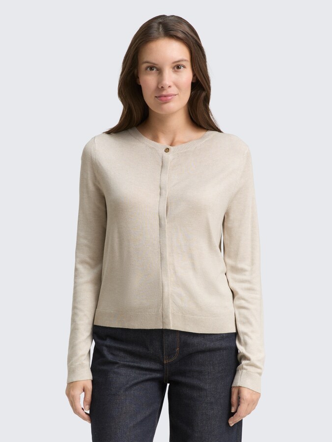 Cardigan with concealed button placket by Women, sand stone beige melange