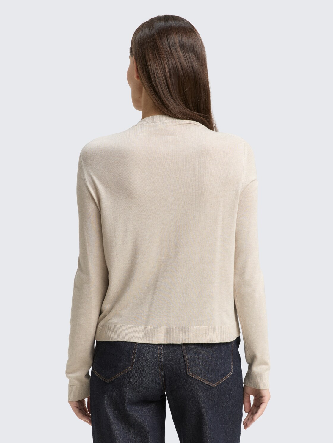 Cardigan with concealed button placket - sand stone beige melange