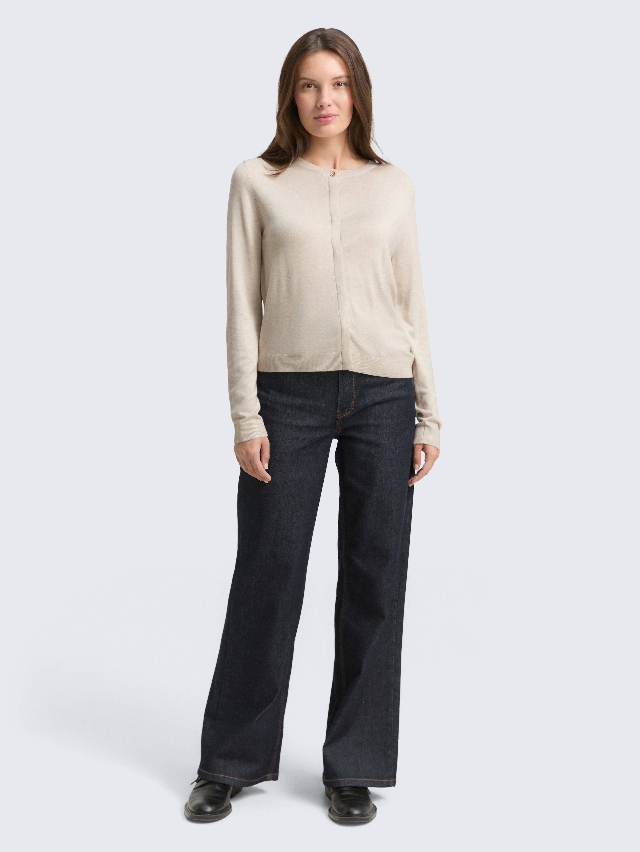 Vest met verborgen knoopsluiting - sand stone beige melange - Model vooraanzicht