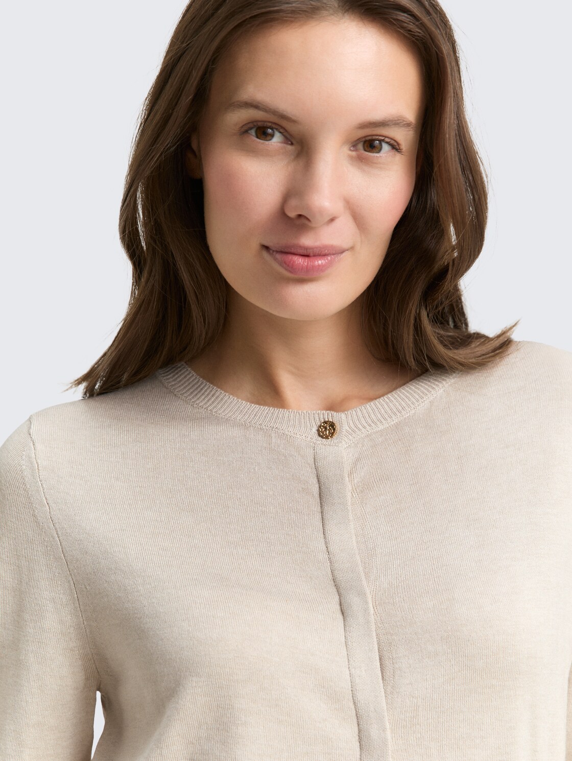 Cardigan with concealed button placket - sand stone beige melange - Detail model view