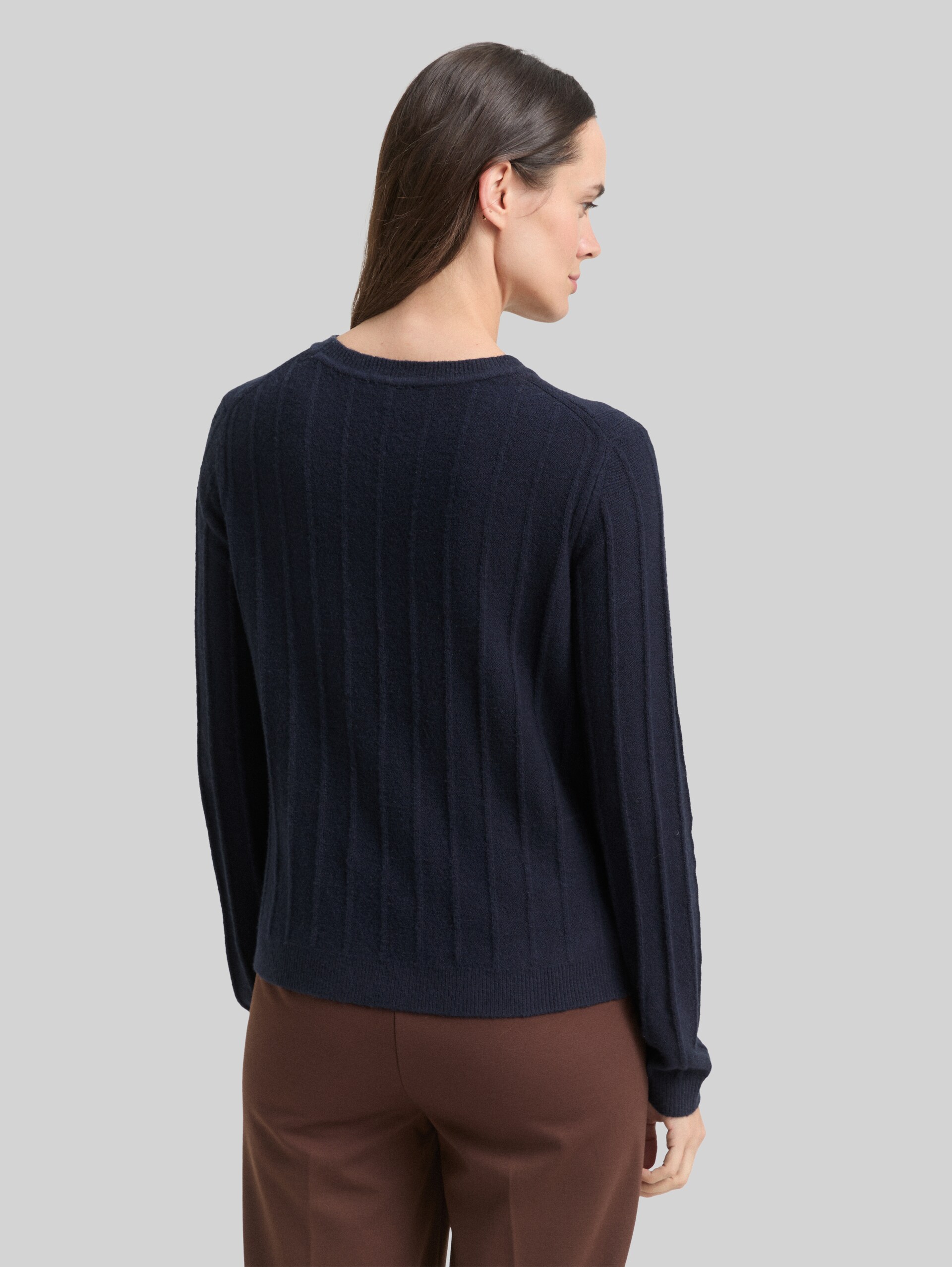 Rib knit jumper with wool content - sky captain blue