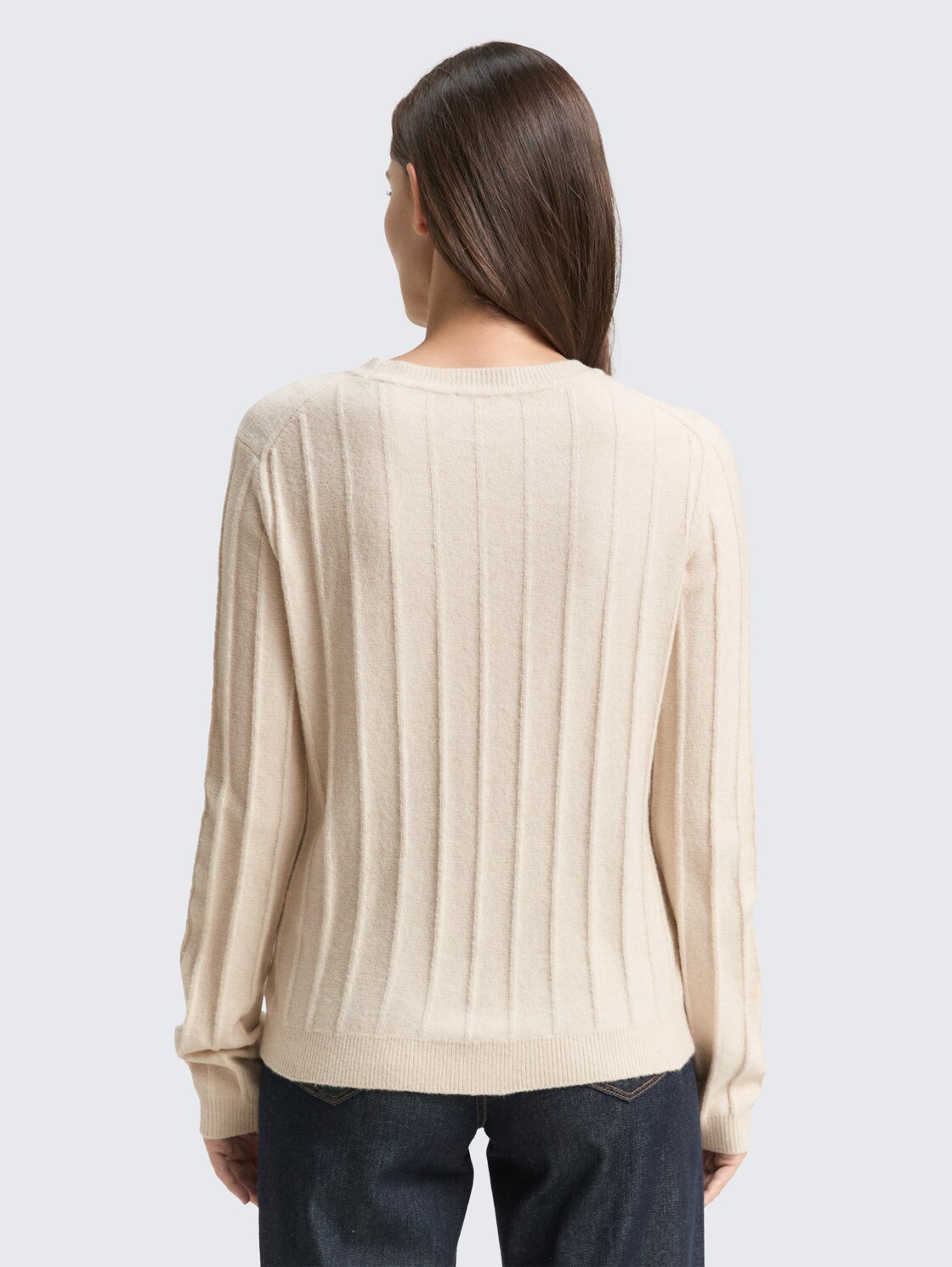 Rib Strickpullover mit Wollanteil - sand stone beige melange