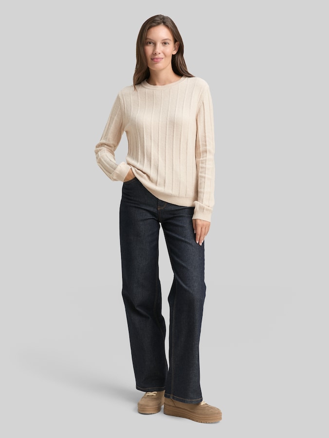 Pull en maille côtelée avec partie en laine par Women, sand stone beige melange
