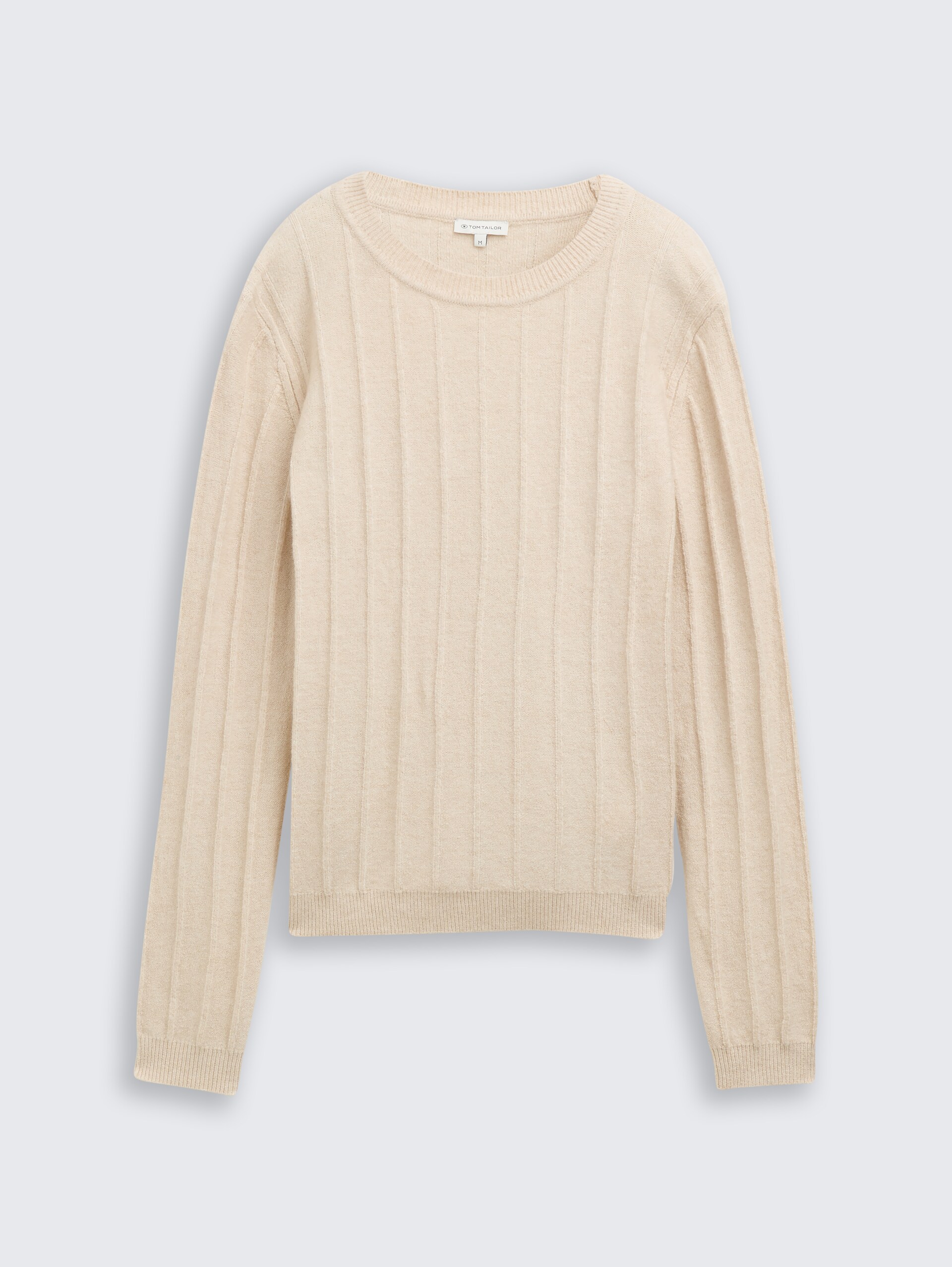 Rib Strickpullover mit Wollanteil - sand stone beige melange