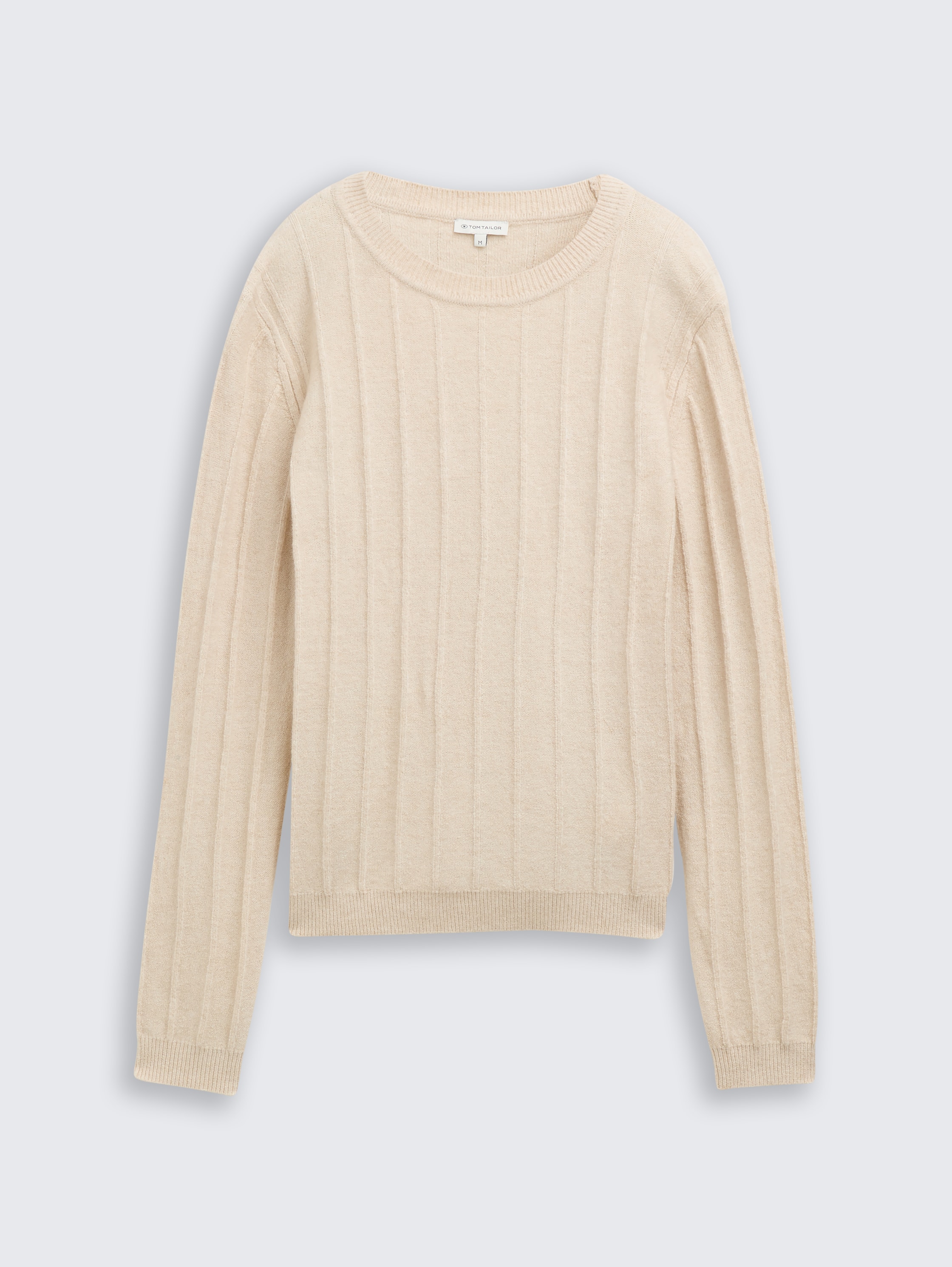 Rib Strickpullover mit Wollanteil - sand_stone_beige_melange - 