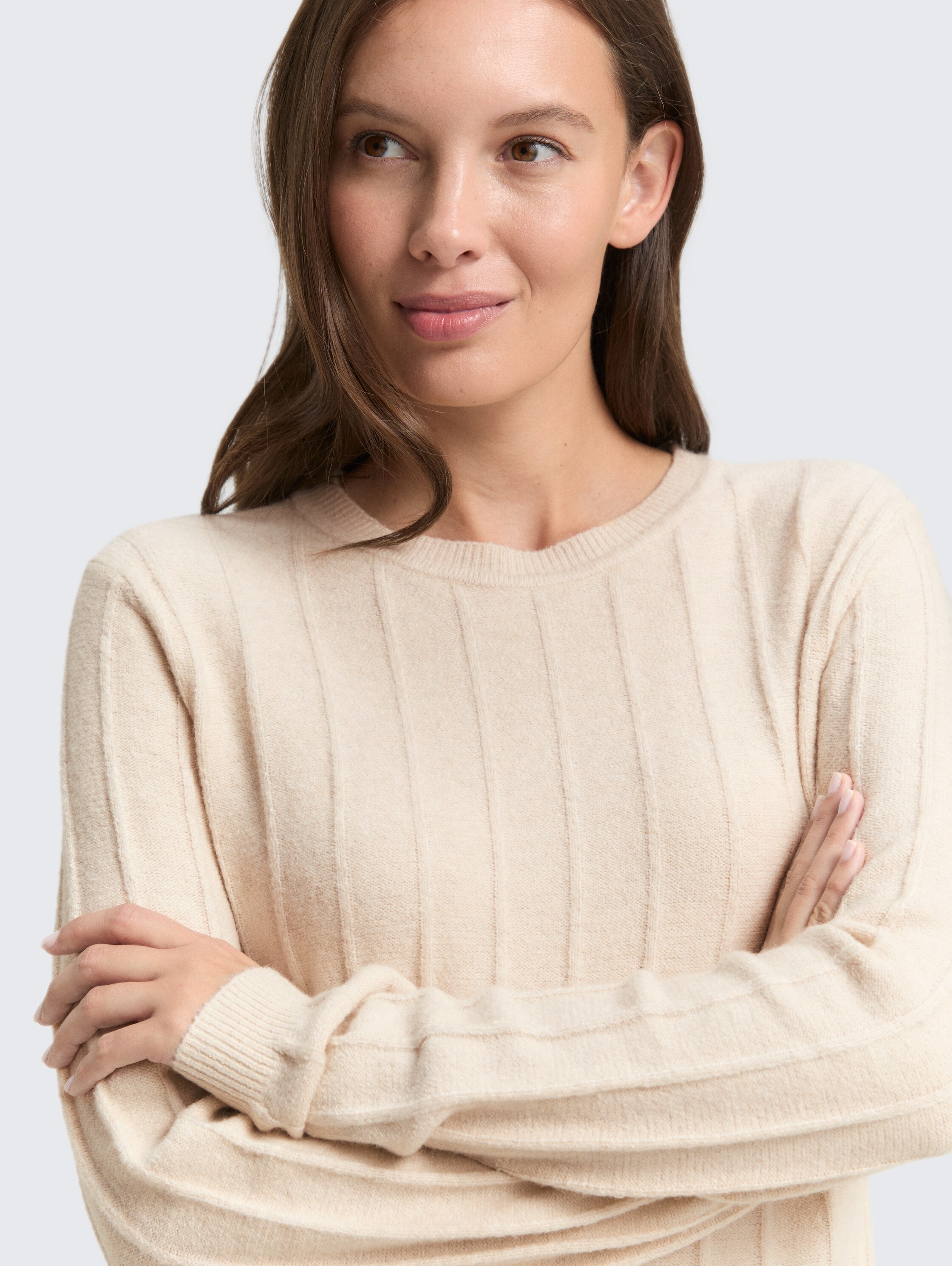 Rib Strickpullover mit Wollanteil - sand_stone_beige_melange - 