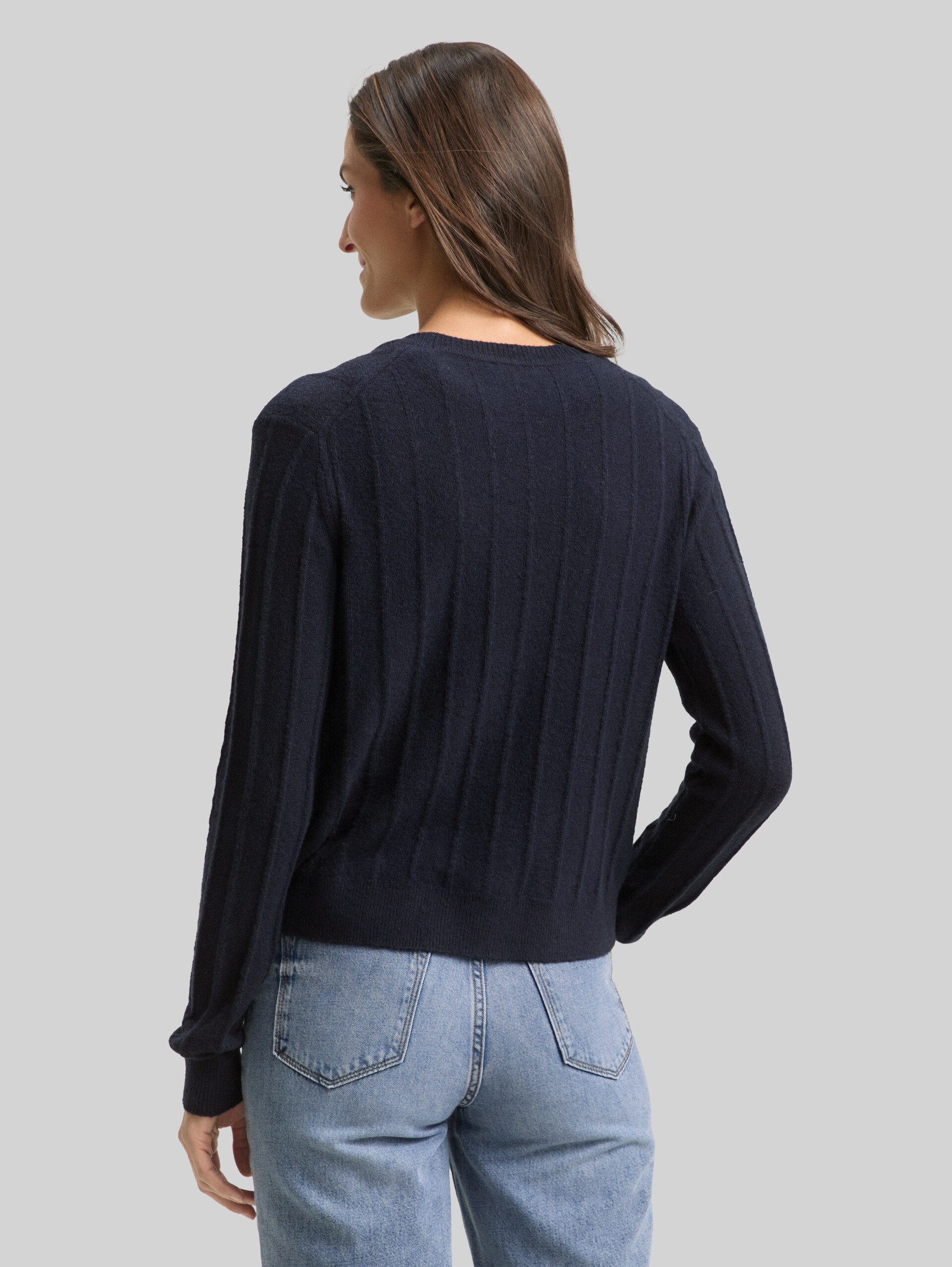 Ribbed cardigan with wool content - sky captain blue