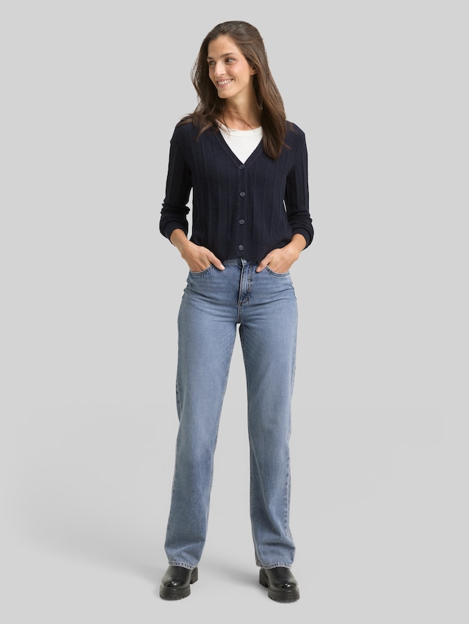 Geribbelde cardigan met wol door Women, sky captain blue