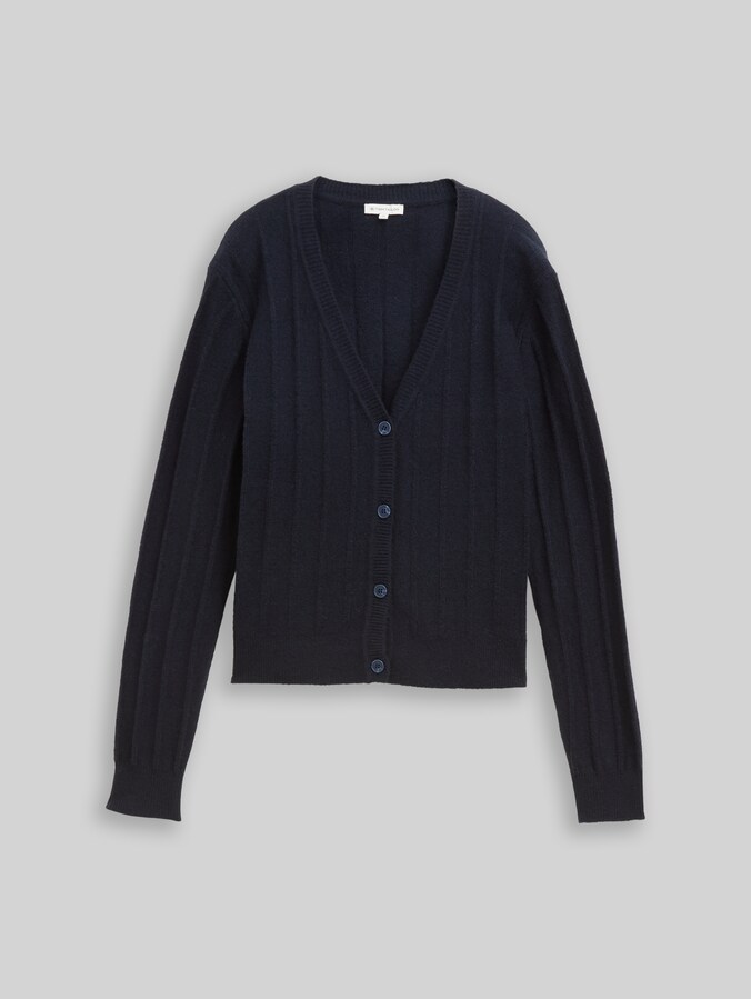Ribbed cardigan with wool content by Women, sky captain blue