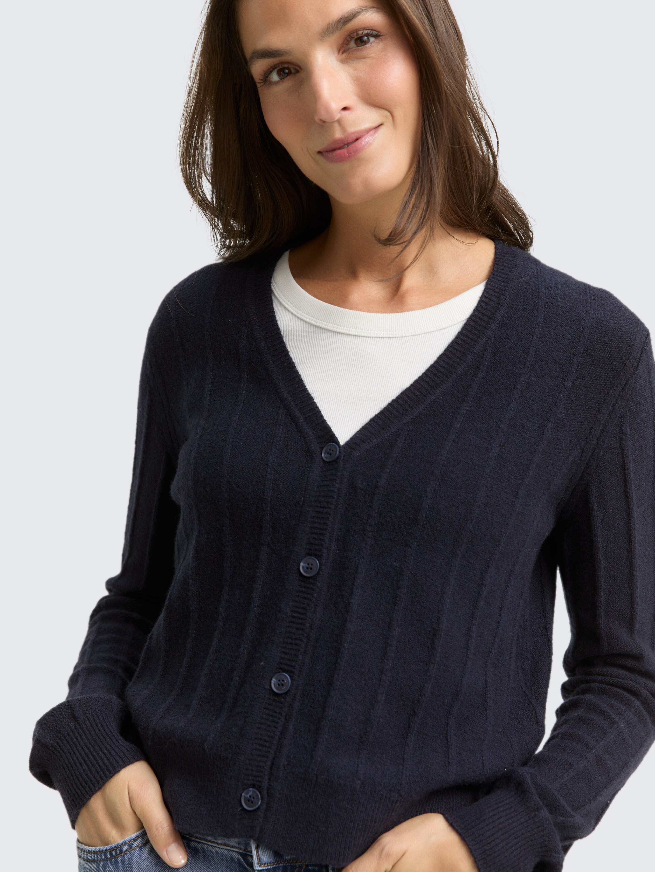 Ribbed cardigan with wool content - sky_captain_blue_1 - 
