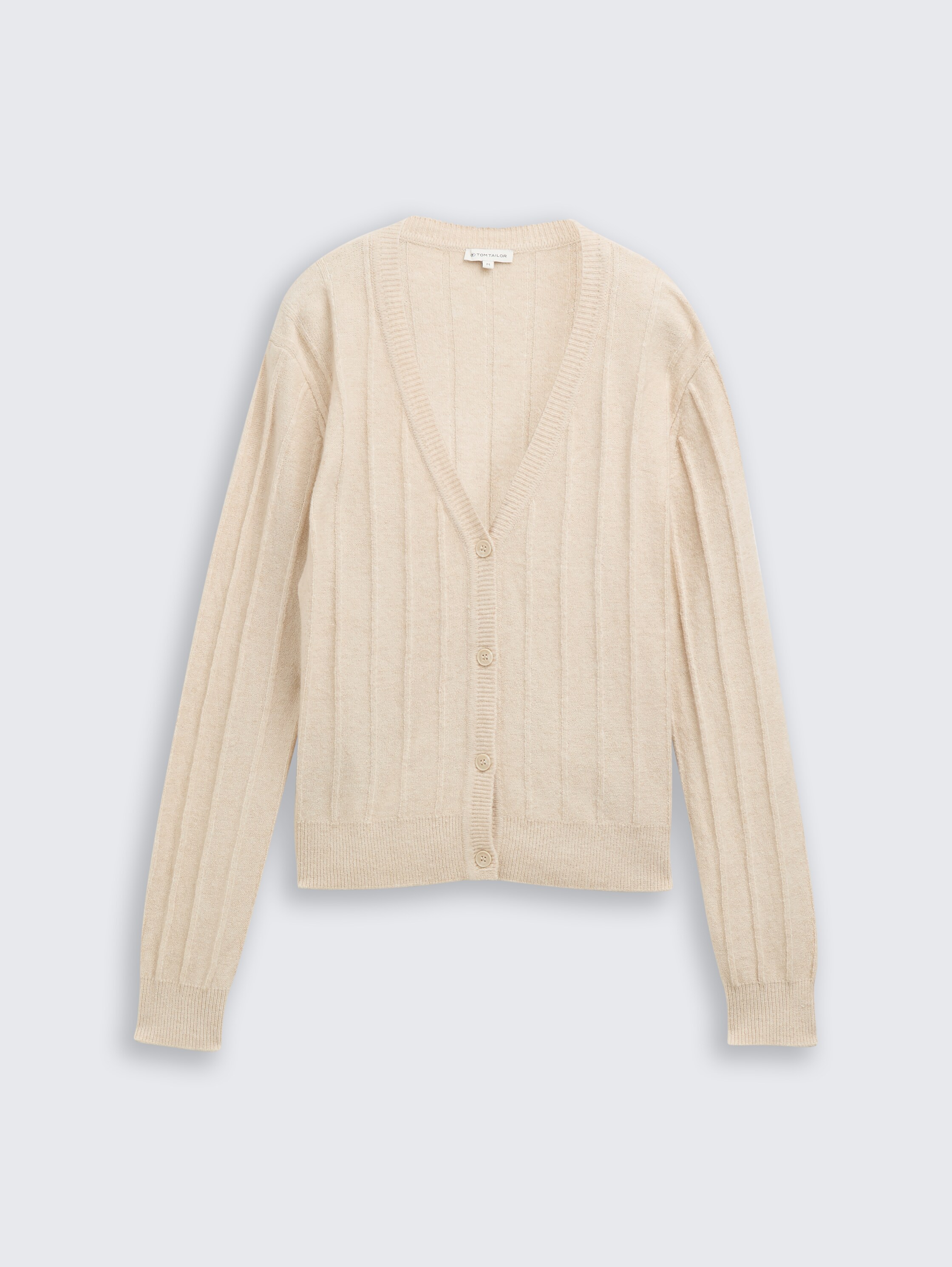 Geribbelde cardigan met wol - sand_stone_beige_melange - 